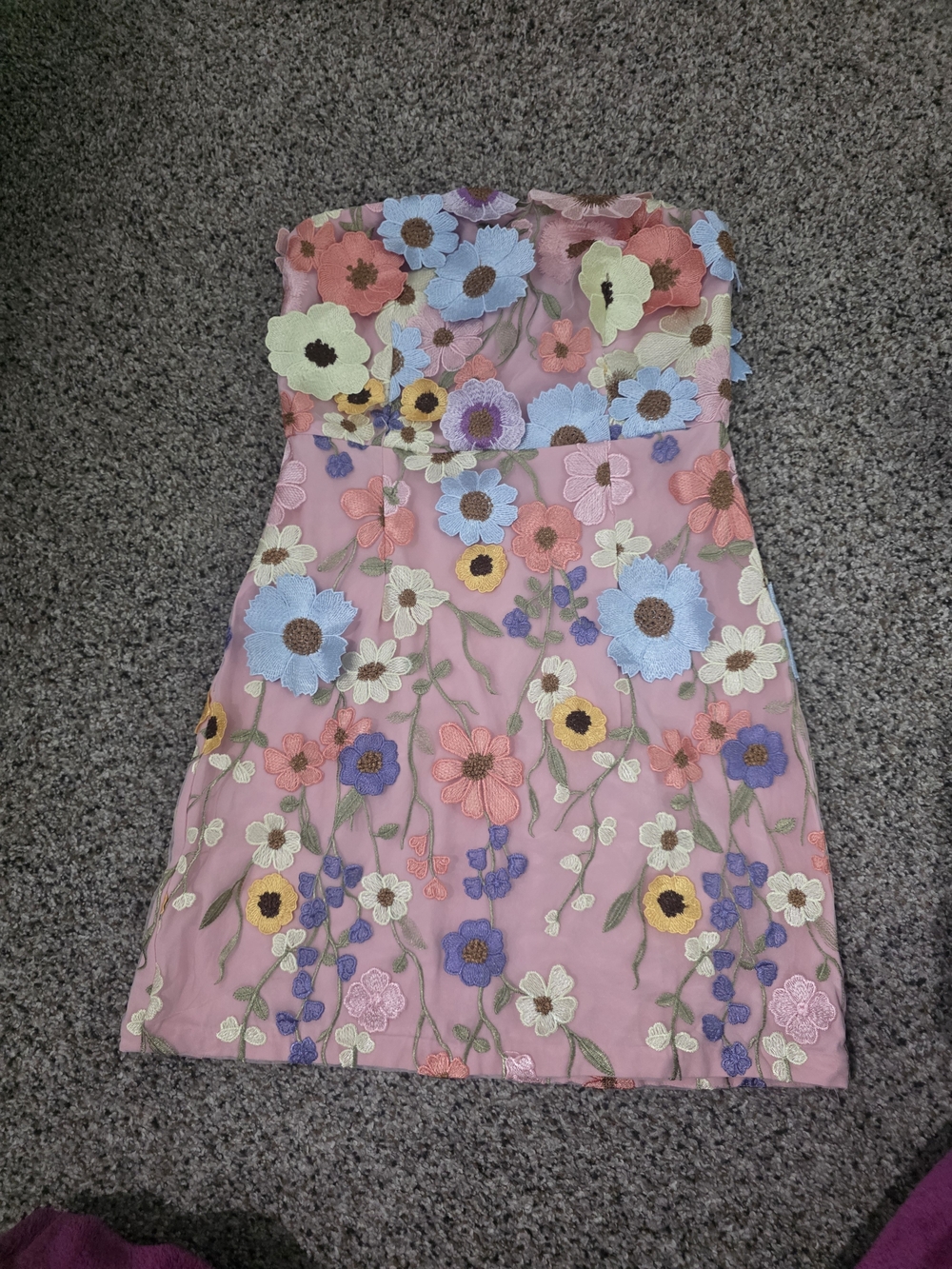 Embellished Pink Floral Boutique Dress Sz LARGE Dimensional Flowers - Picture 3 of 11